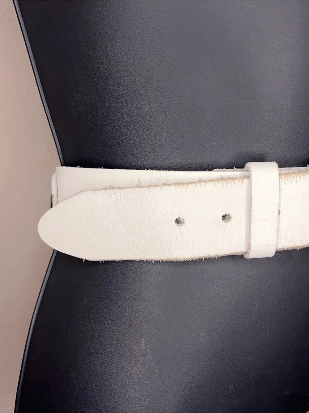 Vintage Small White Leather Belt X Design Western 32 Inch Length Womens Brass